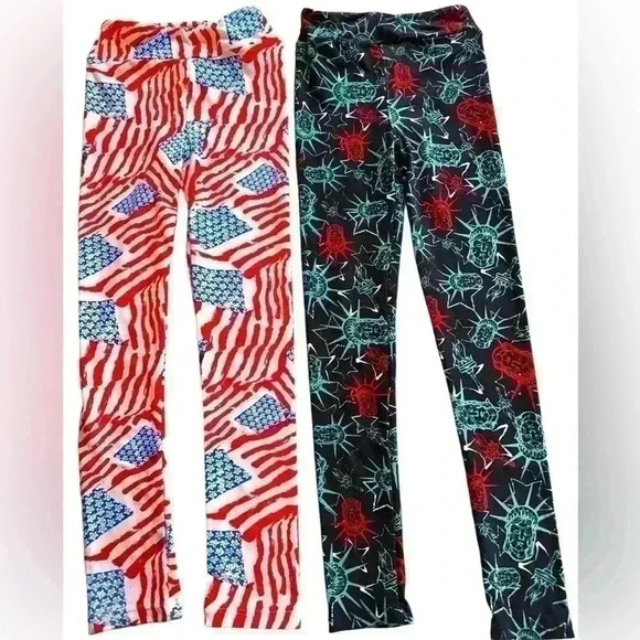 Lularoe kids L/Xl kids Americana leggings Bundle. 2pair.Flags& Lady liberty NWOT - Picture 1 of 7